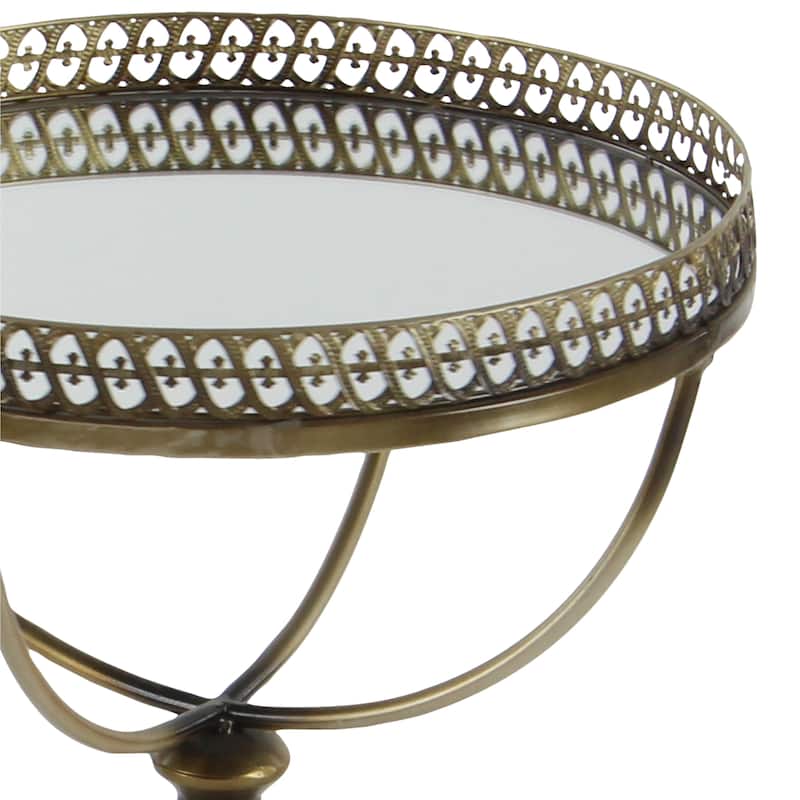 Metal Antique Inspired Accent Table with Curved Frame and Mirrored Glass Top - Brass - Roche River Decor - 16"Wx16"Lx24"H