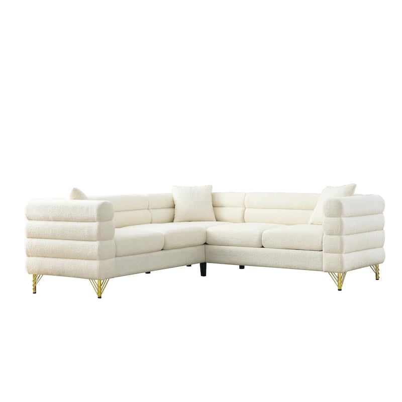 81.5" Teddy Fabric L-Shaped Sectional Sofa, 5-Seater Corner Couch with 3 Cushions