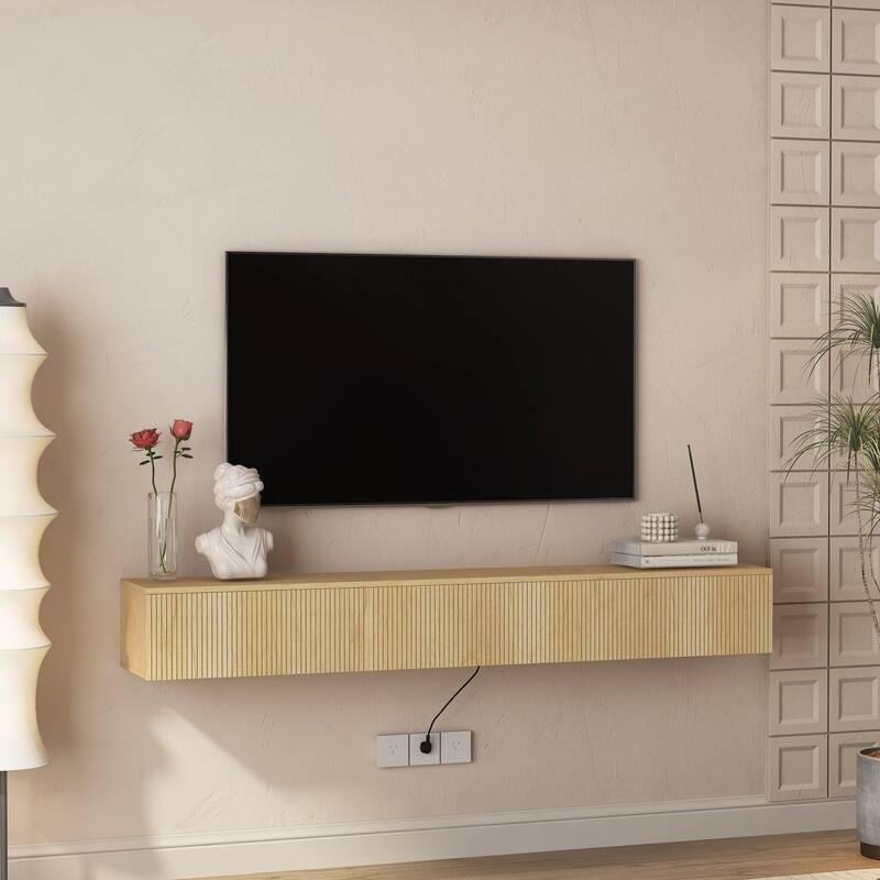 69" Wall Mounted TV for TVs up to 65'', Floating TV Stand with LED Lights & Power Outlet