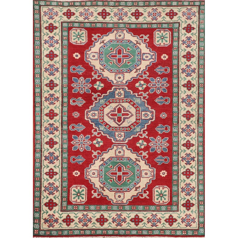 Red Kazak Area Rug Handmade Traditional Wool Carpet - 3'11" x 5'9"