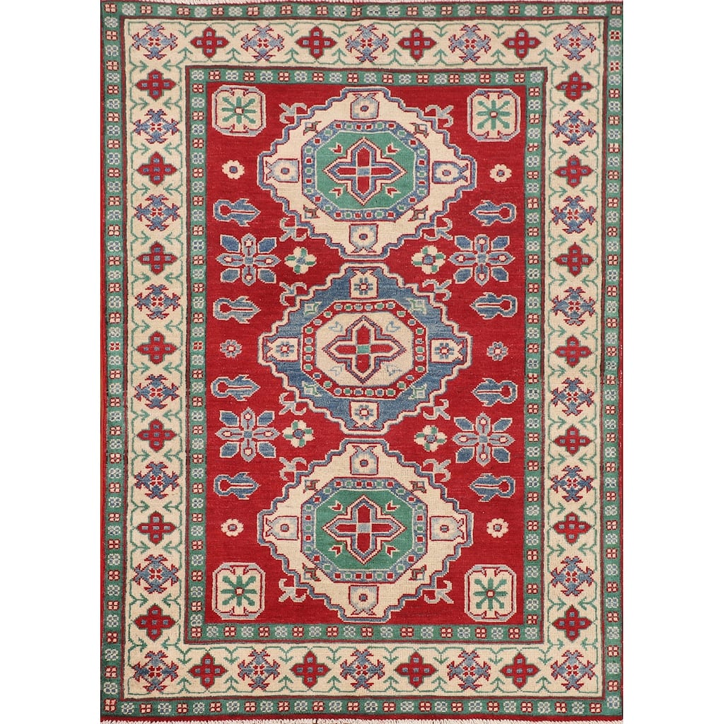Red Kazak Area Rug Handmade Traditional Wool Carpet - 3'11" x 5'9"