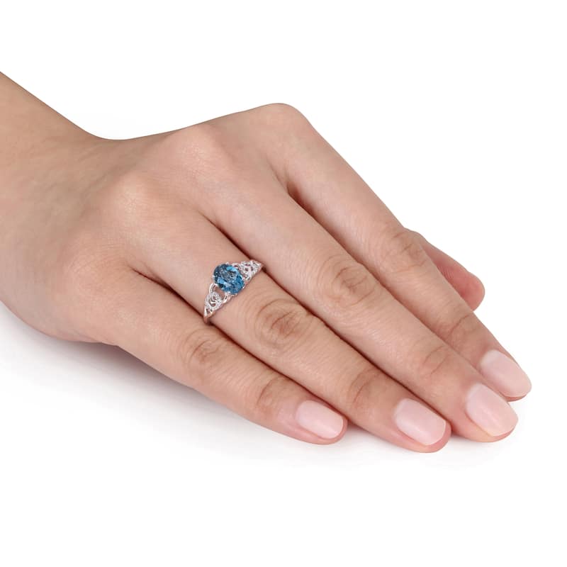 Miadora Oval London Blue Topaz and Diamond Accent Link Engagement Ring in 10k White Gold
