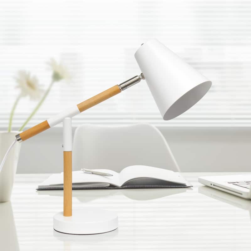 Simple Designs Matte and Wooden Pivot Desk Lamp - 16.13 X 5.50 x 15.50 (L x W x H)
