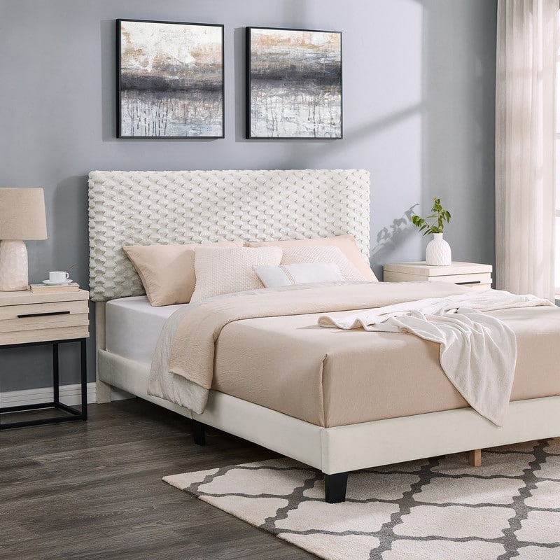 3-Piece/2-Piece Bedroom Set, Plush 3D Upholstered Bed with Nightstand/Two Nightstands, Queen