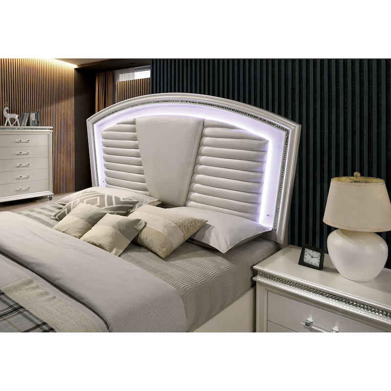 Xian Contemporary Wood Faux Leather Upholstered Tufted Storage Platform Bed with LED by Furniture of America