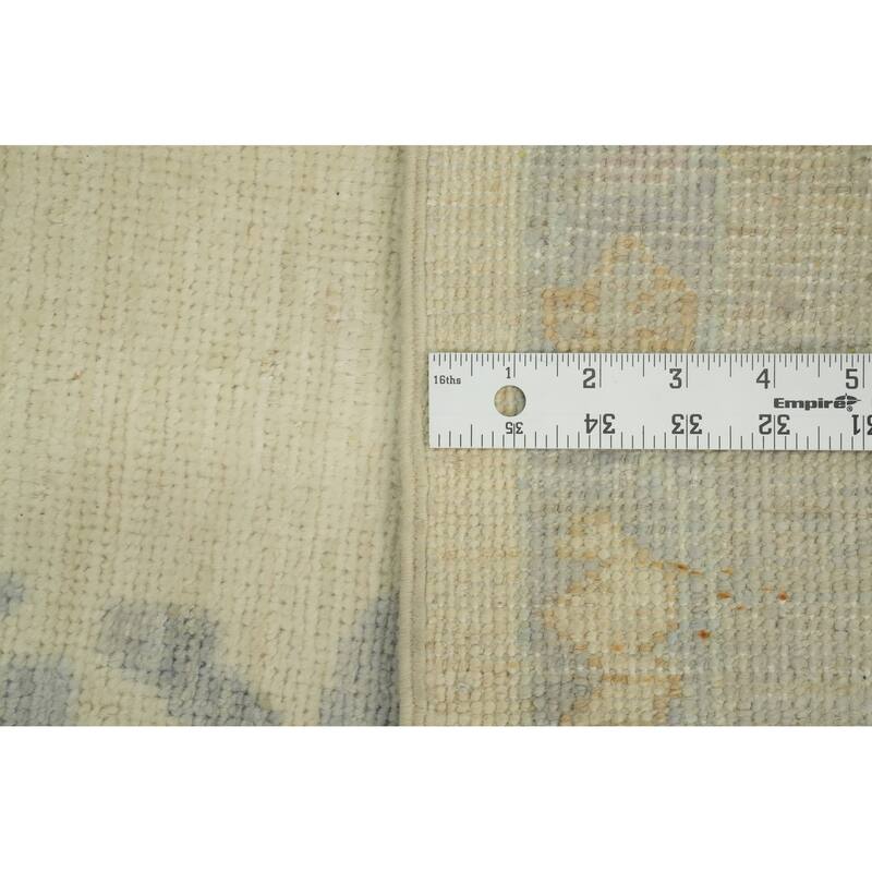 Vegetable Dye Wool Oushak Turkish Area Rug, Floral Geometric Carpet - 13' 4'' X 9' 8''