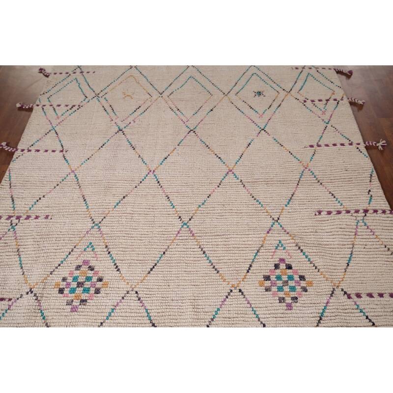 Trellis Moroccan Area Rug Hand-Knotted Tribal Wool Carpet - 5'8"x 9'7"