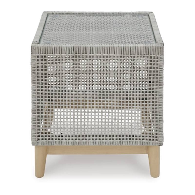 Yami 23 Inch Outdoor Side End Table, Resin Wicker, Tempered Glass Top, Gray