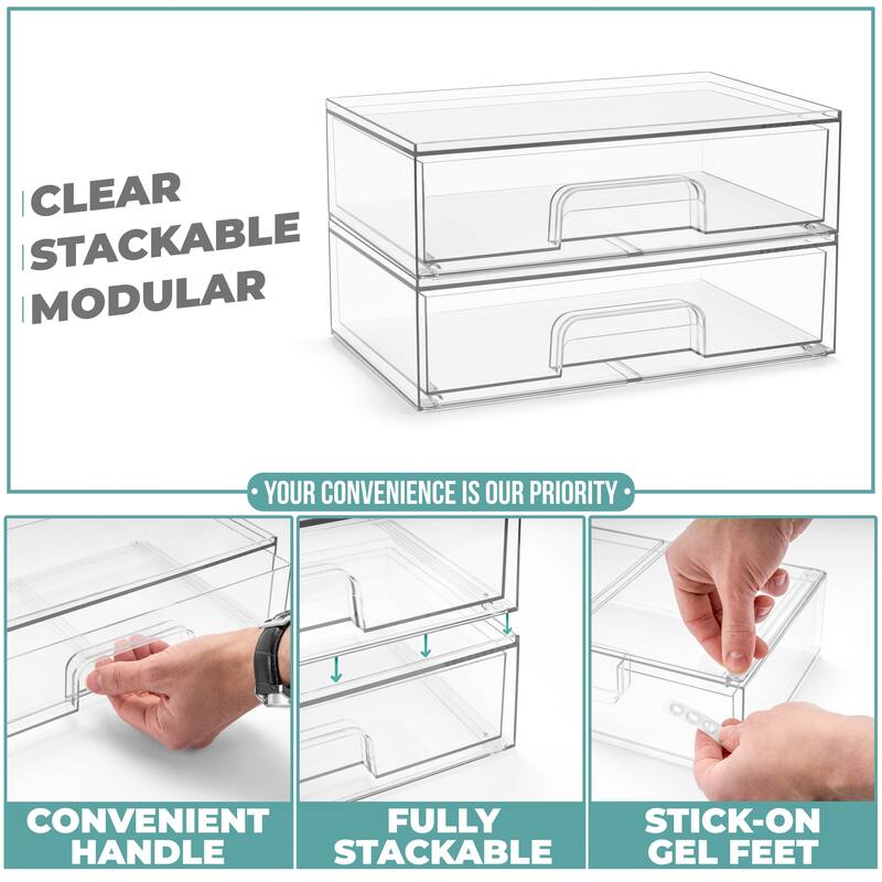 Sorbus Wide Stackable Acrylic Storage Drawers, Clear Plastic Organizer Bins for Baby Bottles, Bathroom, & Kitchen Organization