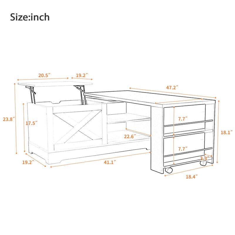 Rossetta Rustic-Style Lift Top Coffee Table with Built-in USB Ports and Power Outlets, Storage Compartments