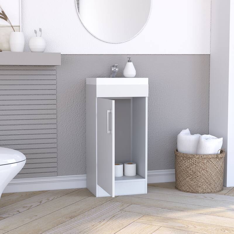 15.7-Inch Bathroom Storage Cabinet with Internal Shelf, Single Door, and Sleek Metal Handle - 15.7in L