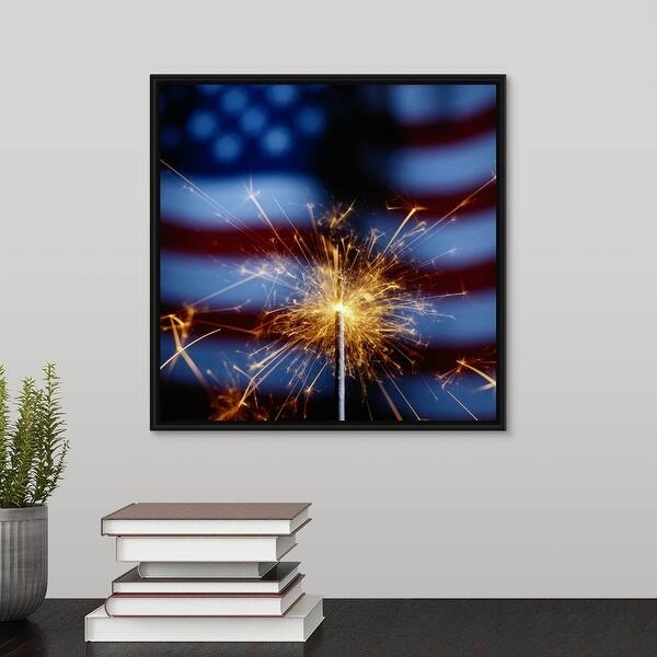 Shop Sparkler With American Flag Black Float Frame Canvas Art