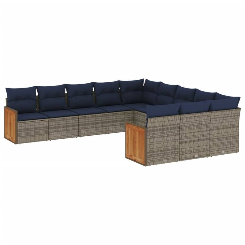 vidaXL 11/12 Piece Patio Sofa Set with Cushions Black/Gray Poly Rattan - 21.7 x 24.4 x 27.2