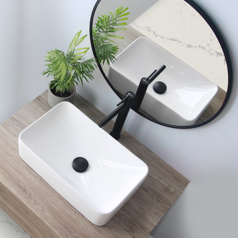 STYLISH 19"W x 11.5"D White Rectangular Vessel Sink