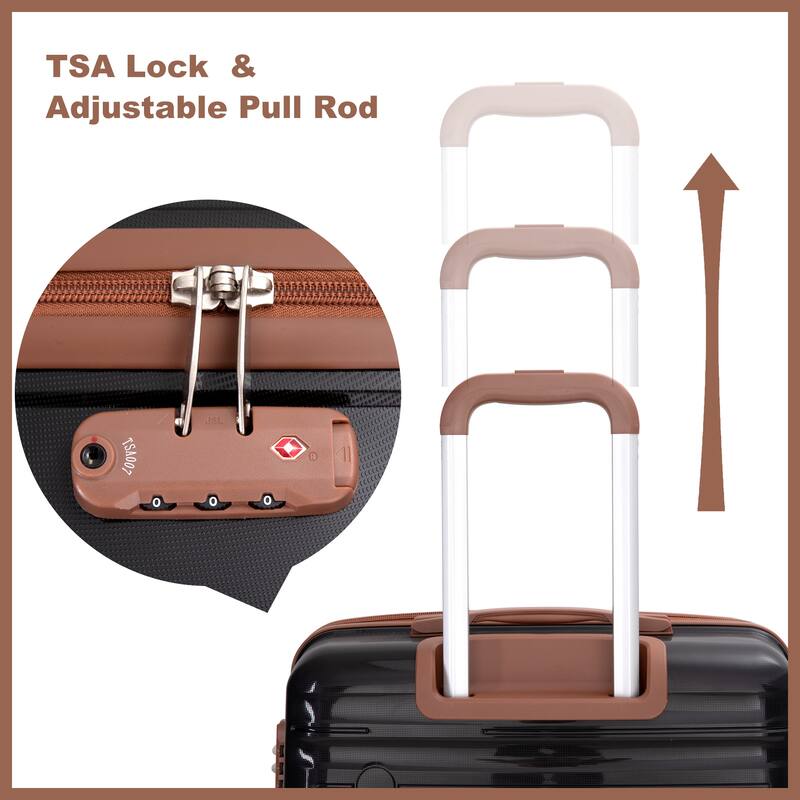 5-Piece, Luggage Sets, Hard-Shell Luggagewith Combination Lock and Spinner Wheels, for Boarding Travel, Black