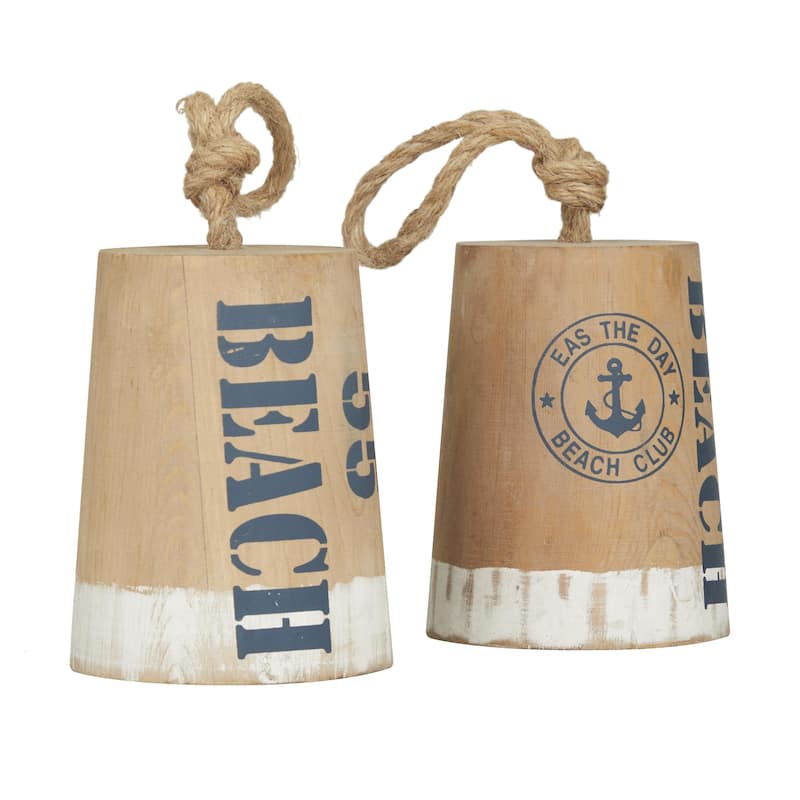 Wood Buoy Door Stopper Decorative Sculpture with Rope Accents - Set of 2 Brown - Roche River Decor