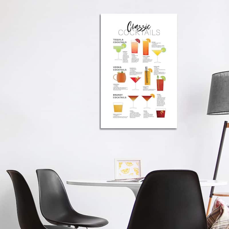 iCanvas "Classic Cocktails - Tequila Brandy Vodka" by Alchera Design Posters Canvas Print - 40x26x1.5