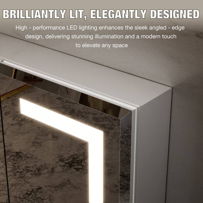 30-48'' W x 24'' H Surface or Recessed LED Bathroom Medicine Cabinet With Mirror,Defog & Quiet Hinges