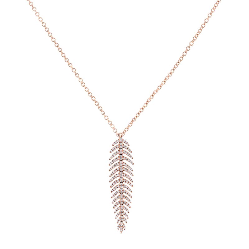 Annello by Kobelli 14k Gold 2/5ct TDW Diamond Vertical Feather Necklace, 16in Chain (Multiple Color Options)