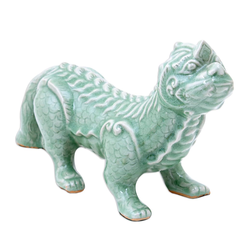 Novica Handmade Mythical Mom Celadon Ceramic Sculpture