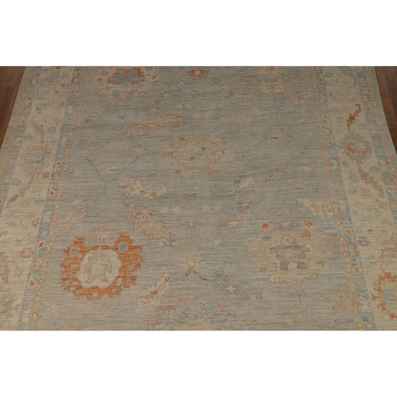 Hand Knotted Oriental 100% Wool Carpet Transitional All-Over Greys & Charcoal Oushak Area Rug - 11' 7'' X 8' 11''