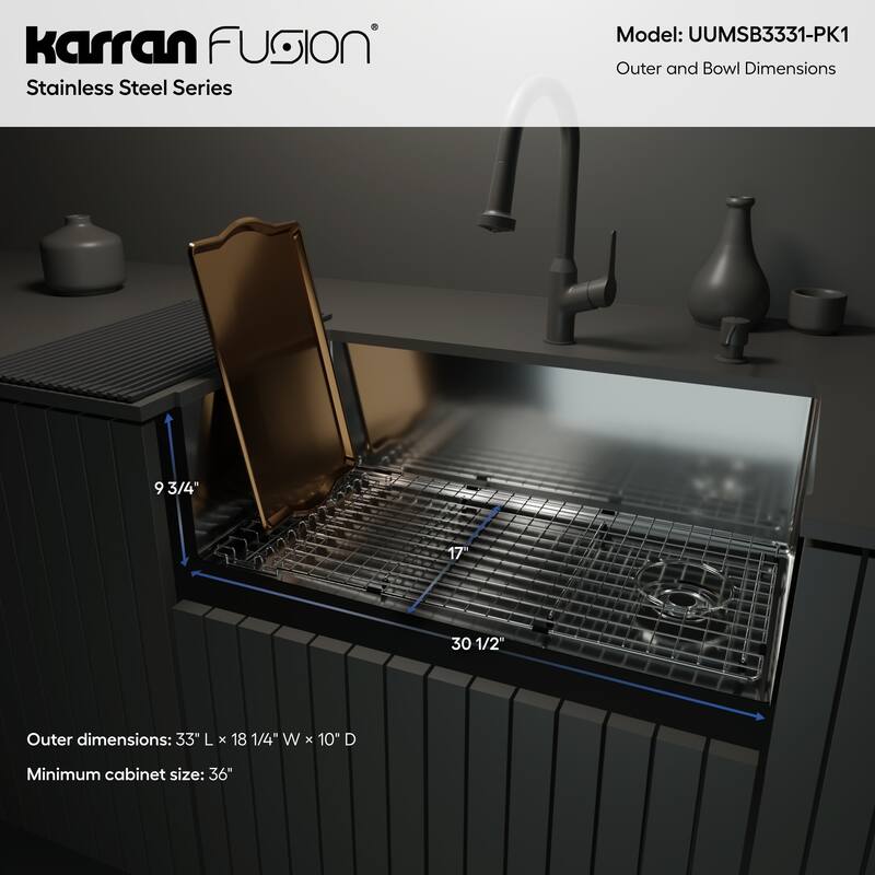 Karran USA UUMSB3331-PK1 Fusion 33" Undermount Single Basin Stainless