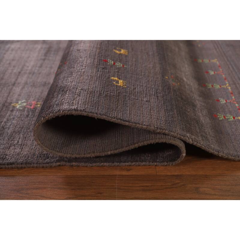Brown Gabbeh Area Rug Handmade Wool Carpet - 8'1"x 9'10"