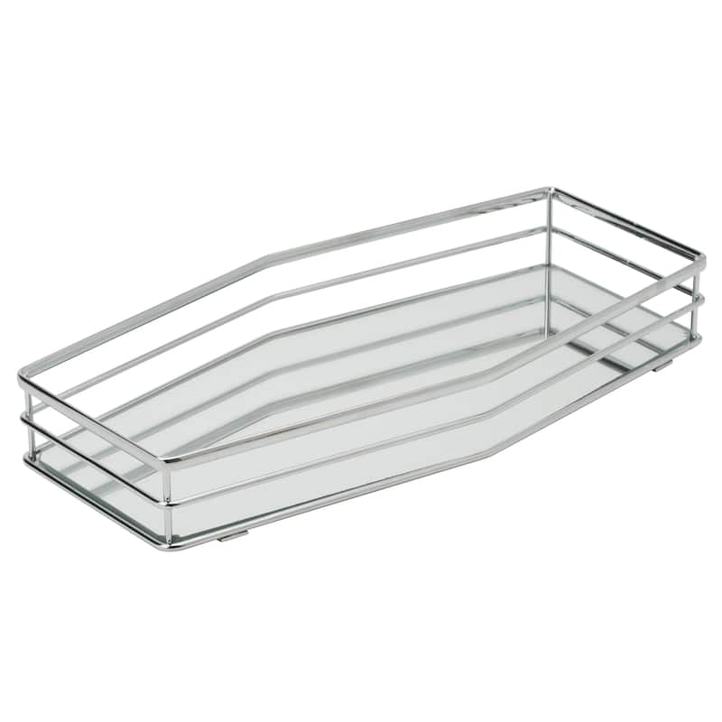 Home Details Double Rail Vanity Mirror Tray 14x7 - Chrome - Silver - 14"x 7"x 2.1"