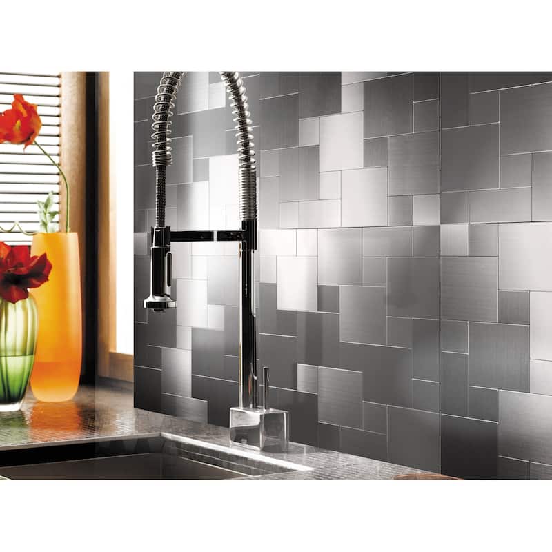 Art3d 12"x12" Peel and Stick Metal Tile-Puzzle Brush Silver(10-Pack)