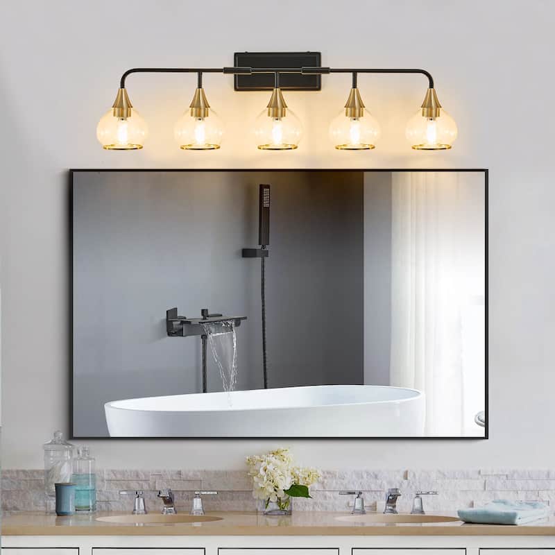 40" 5-Light Black Gold Vanity - Clear Glass - Industrial - Bathroom(Bulb Not Included)