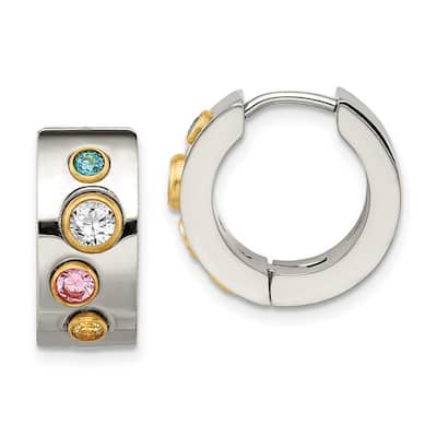 Curata Stainless Steel Polished Multicolor CZ Cubic Zirconia 7x10mm Hinged Hoop Earrings