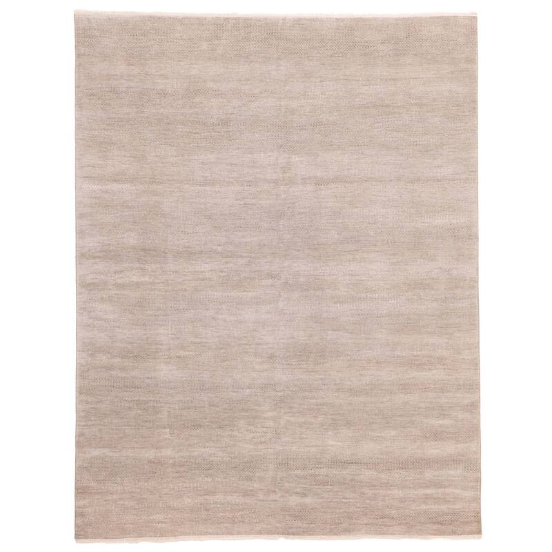 ECARPETGALLERY Hand-knotted Finest Silk Shadow Light Grey Viscose, Wool Rug - 8'0 x 10'0
