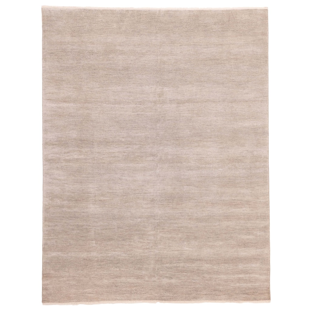 ECARPETGALLERY Hand-knotted Finest Silk Shadow Light Grey Viscose, Wool Rug - 8'0 x 10'0