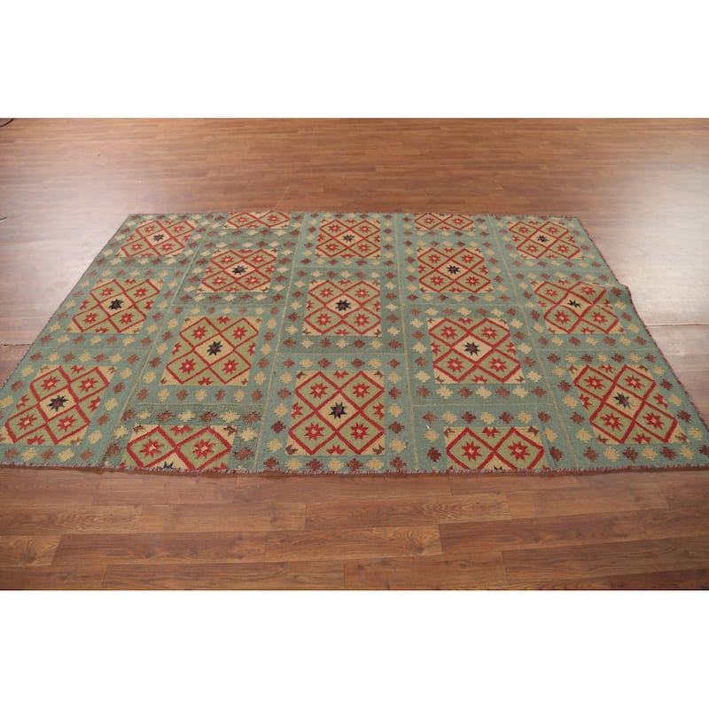 All-Over Geometric Kilim Indian Area Rug Handmade Wool Carpet - 4'11"x 7'8"