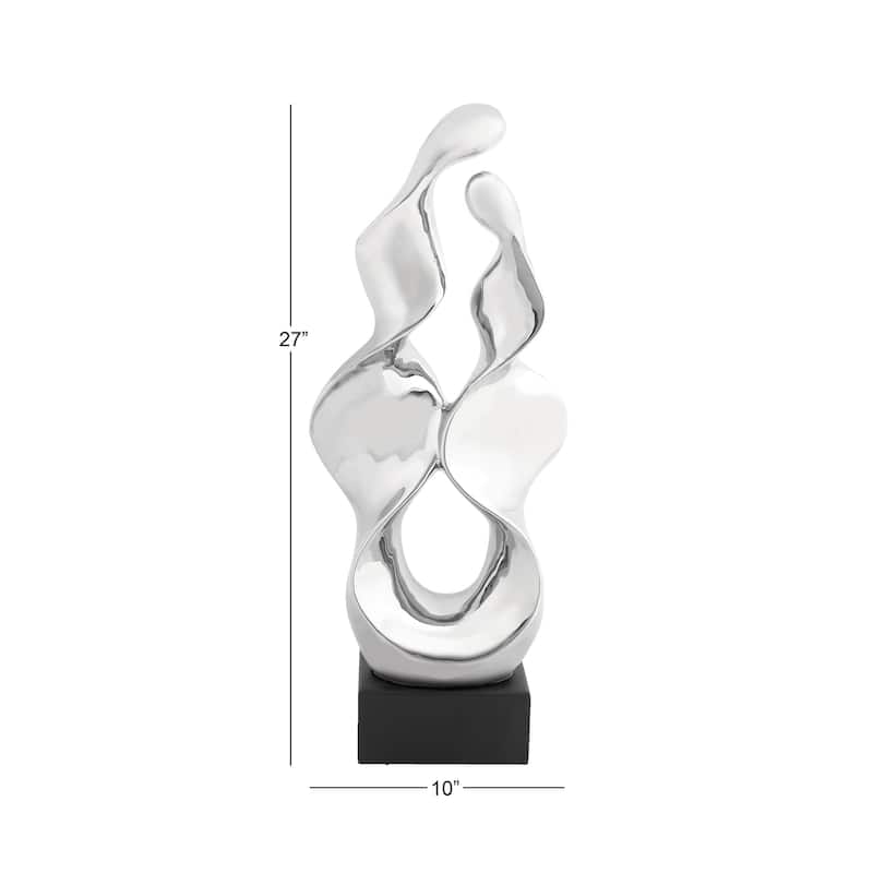 Ceramic Abstract Decorative Sculpture with Black Base - Silver - Roche River Decor
