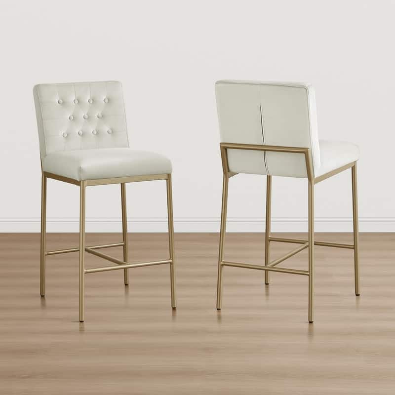 Spruce & Spring Velvet Tufted Counter Bar Stool with Metal Frame