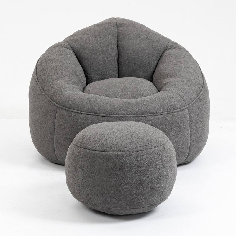 Compressed Foam Bean Bag Chair with Footrest - Plush Lounger for Modern Living Spaces
