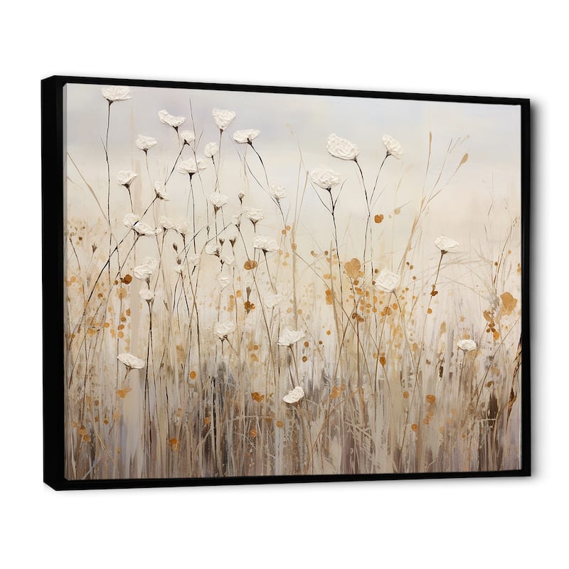 Designart "Beige Wildflowers Floral Fantasy" Wildflowers Framed Wall Art Living Room