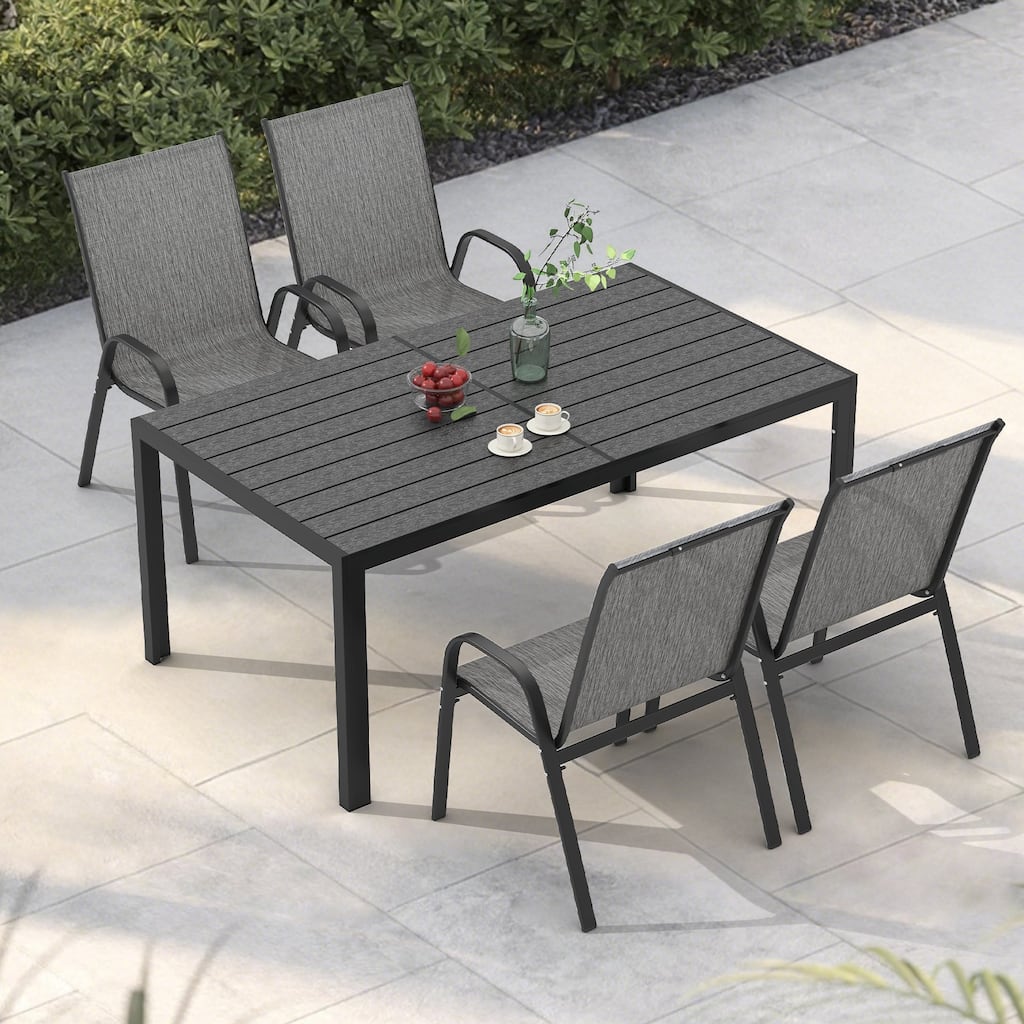5/7-Piece Outdoor Dining Set with 4/6 Textilene Stackable Chairs and Rectangular Table, Patio Dining Table Set for 4/6