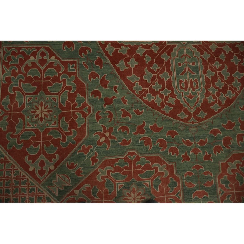 Hand Knotted Oriental 100% Wool Carpet Transitional Floral Green Oushak Area Rug - 14' 0'' X 10' 4''