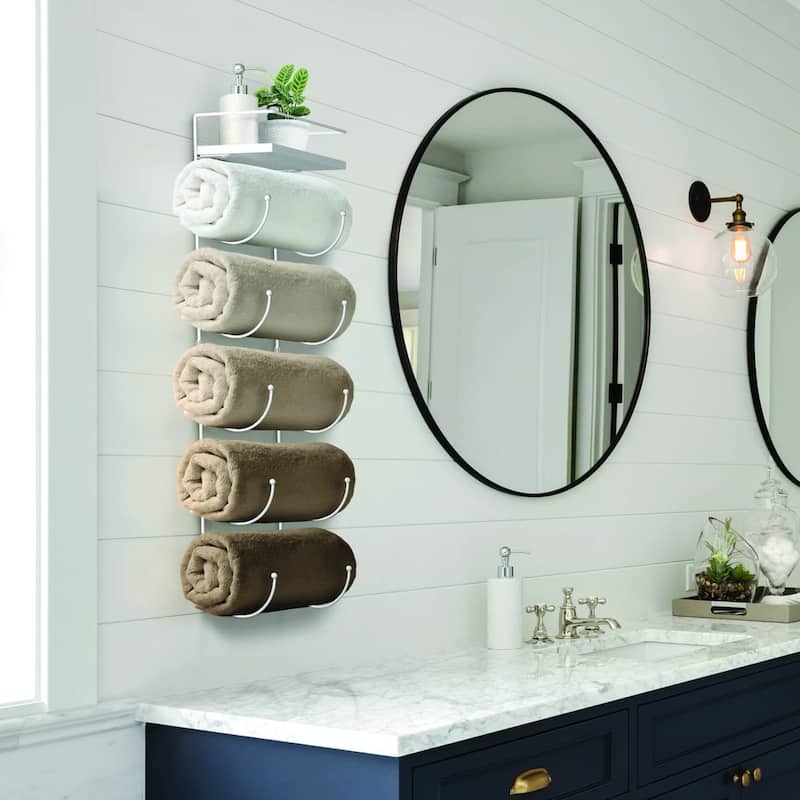 Five Level Bathroom Towel Rack Holder and Organizer - White