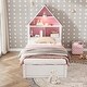 preview thumbnail 2 of 7, White+Pink Twin Size Wood House-Shaped Bed with Bookcase Headboard and Led Light and Trundle for Kids Boys Girls