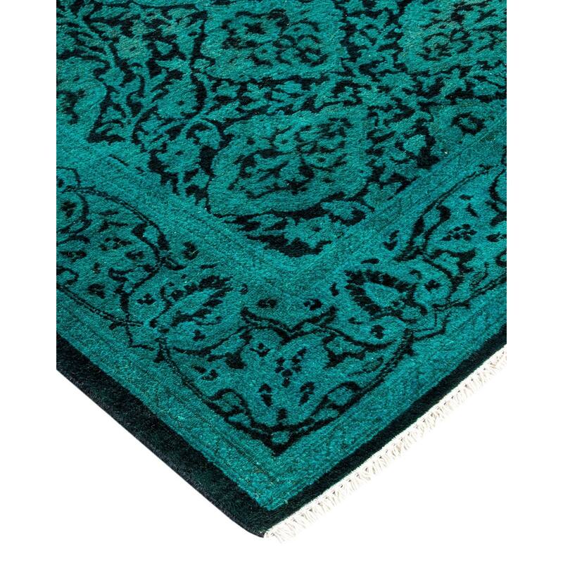 Overton Hand Knotted Wool Vintage Inspired Modern Contemporary Overdyed Green Runner Rug - 2' 7" x 17' 0"