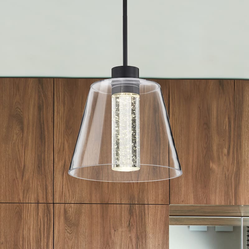 Aura 12 Inch LED Pendant Matte Black K9 Bubble Crystal 3000K CCT - Matte Black