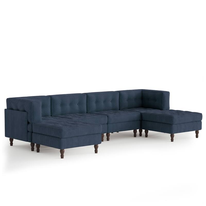 130"W Corduroy Upholstered Modular Sectional Sofa with Storage Ottoman
