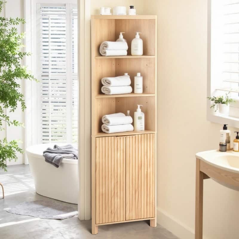 Oak Freestanding Corner Cabinet Bookcase Display Cabinet