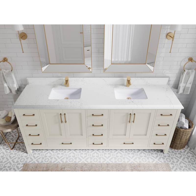 Willow Collection 84 in. W x 22 in. D Malibu Double Sink Bathroom Vanity with Countertop - 1.5" Empira White - Fine Grain