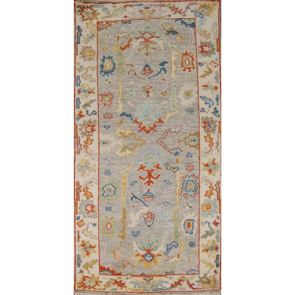Oushak Indian Foyer Rug Hand-Knotted Wool Carpet - 2'8"x 6'1"