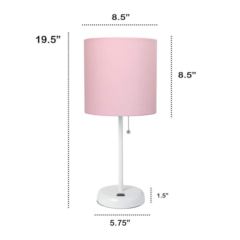19.5" USB Port Feature Metal Lamp in White w Aqua Shade