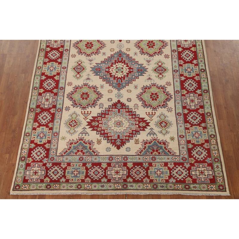 Traditional Beige Kazak Area Rug Handmade Wool Carpet - 6'8" x 9'8"
